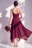 Blue A Line Floral Cowl Neck Long Chiffon Bridesmaid Dress