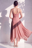 Blue A Line Floral Cowl Neck Long Chiffon Bridesmaid Dress