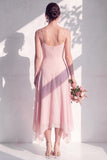 Blue A Line Floral Cowl Neck Long Chiffon Bridesmaid Dress