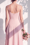 Blue A Line Floral Cowl Neck Long Chiffon Bridesmaid Dress