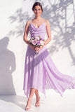 Blue A Line Floral Cowl Neck Long Chiffon Bridesmaid Dress