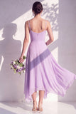 Blue A Line Floral Cowl Neck Long Chiffon Bridesmaid Dress