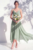 Blue A Line Floral Cowl Neck Long Chiffon Bridesmaid Dress