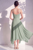 Blue A Line Floral Cowl Neck Long Chiffon Bridesmaid Dress