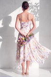 Blue A Line Floral Cowl Neck Long Chiffon Bridesmaid Dress