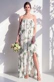 Strapless Tiered Green Floral A Line Bridesmaid Dress