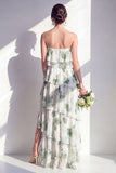 Strapless Tiered Green Floral A Line Bridesmaid Dress