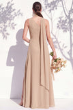 One Shoulder Green A Line Long Floral Bridesmaid Dress with Slit