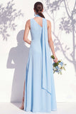 One Shoulder Green A Line Long Floral Bridesmaid Dress with Slit