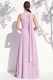 One Shoulder Green A Line Long Floral Bridesmaid Dress with Slit