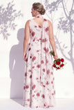 One Shoulder Green Floral A Line Bridesmaid Dress with Slit