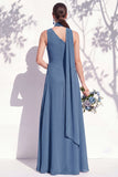 One Shoulder Green A Line Long Floral Bridesmaid Dress with Slit