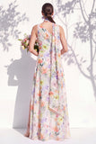 One Shoulder Green A Line Long Floral Bridesmaid Dress with Slit