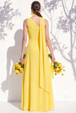 One Shoulder Green A Line Long Floral Bridesmaid Dress with Slit