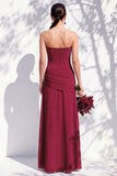 Strapless Blue Floral A Line Long Bridesmaid Dress with Slit