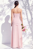 Strapless Blue Floral A Line Long Bridesmaid Dress with Slit