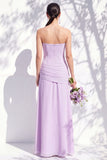 Strapless Blue Floral A Line Long Bridesmaid Dress with Slit