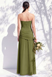 Strapless Blue Floral A Line Long Bridesmaid Dress with Slit