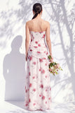 Strapless Blue Floral A Line Bridesmaid Dress with Slit