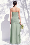 Strapless Blue Floral A Line Long Bridesmaid Dress with Slit