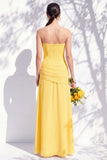 Strapless Blue Floral A Line Long Bridesmaid Dress with Slit