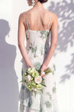 Blue Floral Ruffled A Line Cowl Neck Bridesmaid Dress