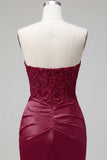 Burgundy Sweetheart Ruched Bodycon Satin Mini Cocktail Dress with Sequins