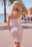 Sweetheart Blush Satin Bodycon Corset Sequin Cocktail Dress