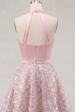 Halter Blush A-Line Neck Ruched Cocktail Dress with Sequins