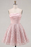 Blush A-Line Strapless Ruched Sequin Cute Party Dress