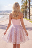 Blush A-Line Strapless Ruched Sequin Cute Party Dress