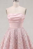 Blush A-Line Strapless Ruched Sequin Cute Party Dress