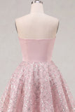 Blush A-Line Strapless Ruched Sequin Cute Party Dress