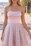 Blush A-Line Strapless Ruched Sequin Cute Party Dress