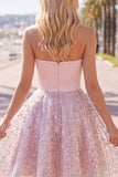 Blush A-Line Strapless Ruched Sequin Cute Party Dress