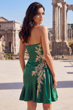 Dark Green Satin Bodycon Sweetheart Ruffled Cocktail Dress with Sash