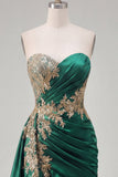 Dark Green Satin Bodycon Sweetheart Ruffled Cocktail Dress with Sash