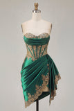 Dark Green Corset Sweetheart Ruched Bodycon Cocktail Dress with Sash