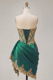 Dark Green Corset Sweetheart Ruched Bodycon Cocktail Dress with Sash