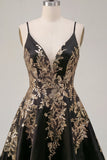 Black A-Line Satin Sequins Asymmetrical Cocktail Dress