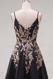 Black A-Line Satin Sequins Asymmetrical Cocktail Dress