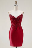 Red Bodycon Sweetheart Beaded Corset Cocktail Dress