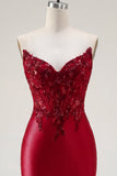 Red Bodycon Sweetheart Beaded Corset Cocktail Dress