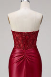 Red Bodycon Sweetheart Beaded Corset Cocktail Dress