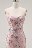 Sparkly Blush Bodycon Halter Sheer Corset Sequin Cocktail Dress