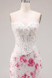 White Floral Sweetheart Bodycon Sheer Corset Cocktail Dress