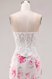 White Floral Sweetheart Bodycon Sheer Corset Cocktail Dress