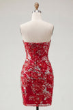 Strapless Red Bodycon Short Sequin Cocktail Dress