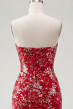 Strapless Red Bodycon Short Sequin Cocktail Dress