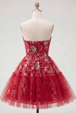 Red Strapless A Line Cute Cocktail Dress with Sequins